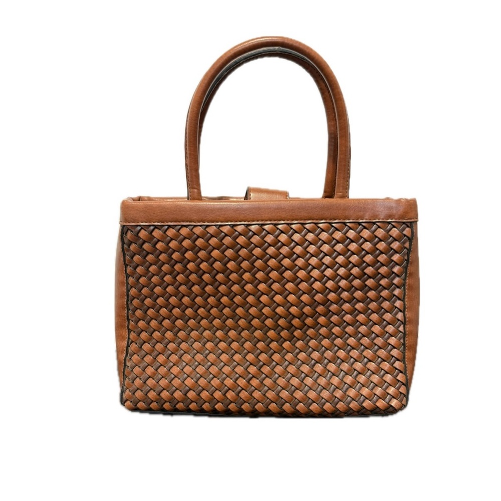 Relic Brown Leather Tote with Basket-Weave Design